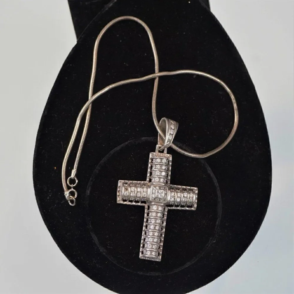 Vintage Huge 3.25 inch Cross Pendant Necklace 18 in Chain Stainless Steel Unisex